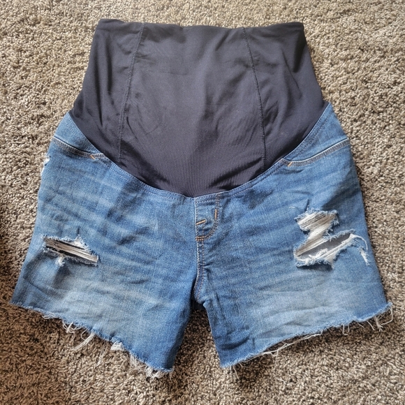 Isabel Maternity full panel distressed midi jean shorts size 2 size 26 - Picture 1 of 5